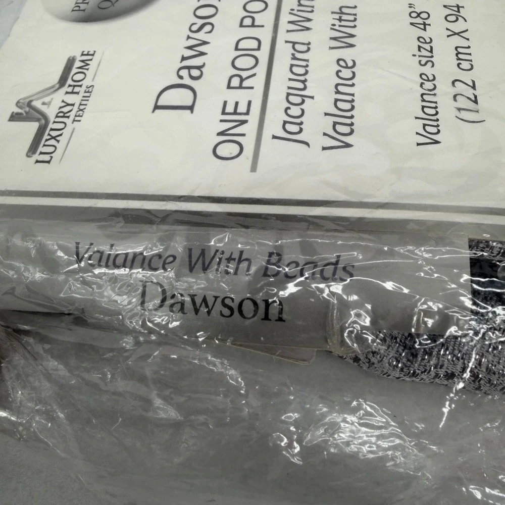 One Rod Pocket Valance Beaded Trim Jacquard Window Treatment 48x37 Dawson